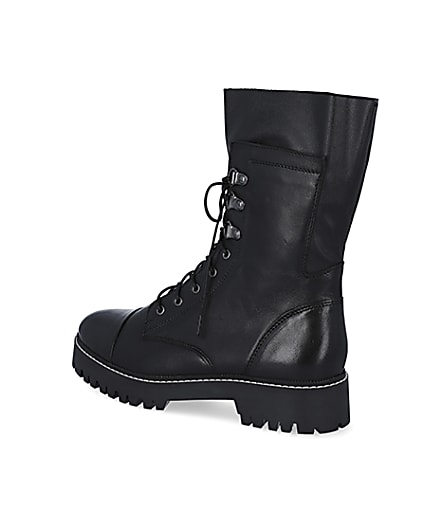 360 degree animation of product Black leather lace up boots frame-5