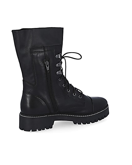 360 degree animation of product Black leather lace up boots frame-13