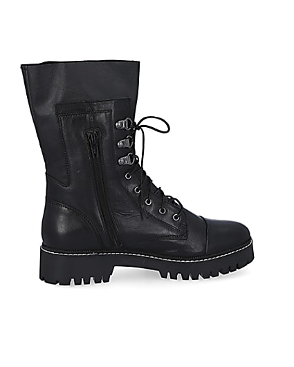360 degree animation of product Black leather lace up boots frame-14