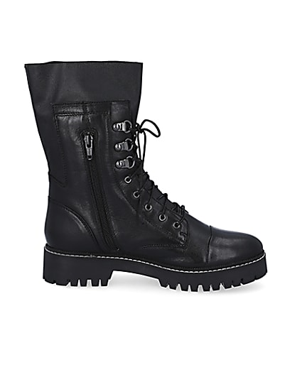 360 degree animation of product Black leather lace up boots frame-15
