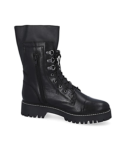 360 degree animation of product Black leather lace up boots frame-16
