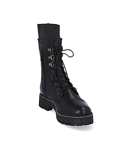 360 degree animation of product Black leather lace up boots frame-19