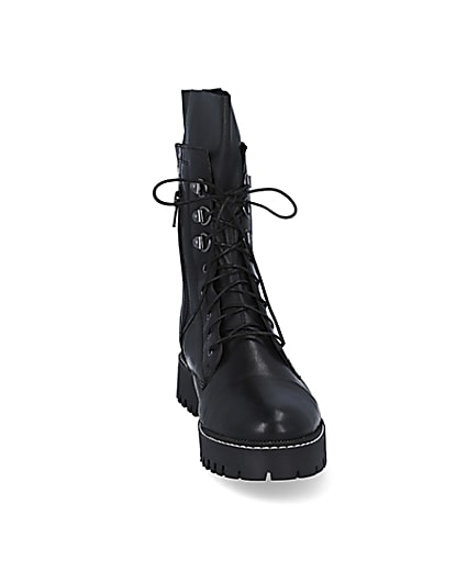 360 degree animation of product Black leather lace up boots frame-20