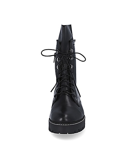 360 degree animation of product Black leather lace up boots frame-21