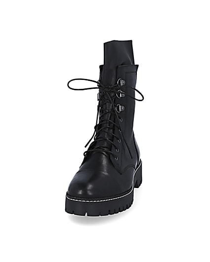 360 degree animation of product Black leather lace up boots frame-22