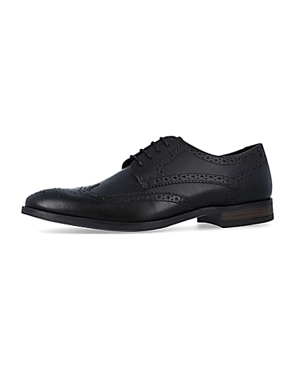 360 degree animation of product Black leather lace up brogue derby shoes frame-2