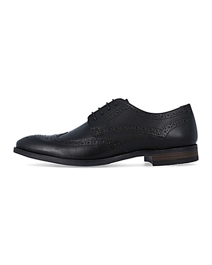 360 degree animation of product Black leather lace up brogue derby shoes frame-3