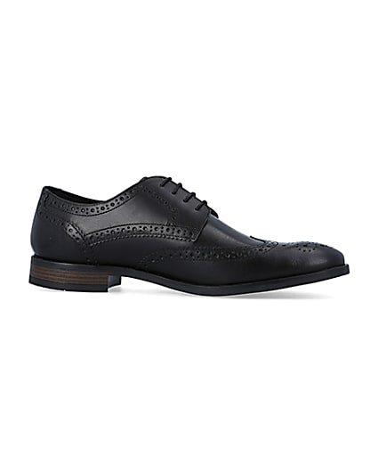 360 degree animation of product Black leather lace up brogue derby shoes frame-16
