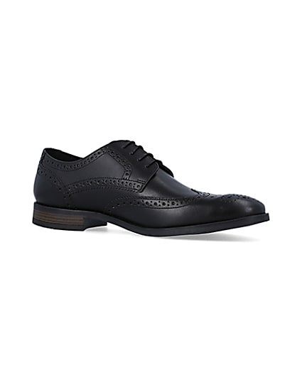 360 degree animation of product Black leather lace up brogue derby shoes frame-17