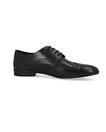 360 degree animation of product Black leather lace up brogue derby shoes frame-16