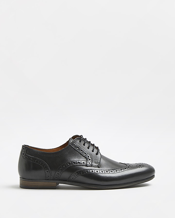 Black leather lace up brogue shoes