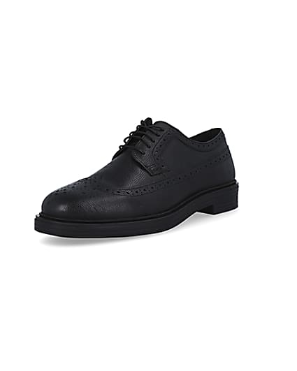 360 degree animation of product Black leather lace up brogue shoes frame-3