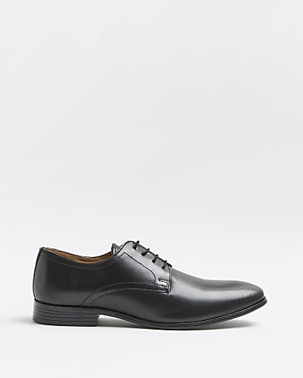 Black leather lace up derby shoes