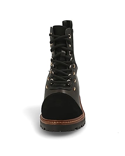 360 degree animation of product Black leather lace-up hiker boots frame-0