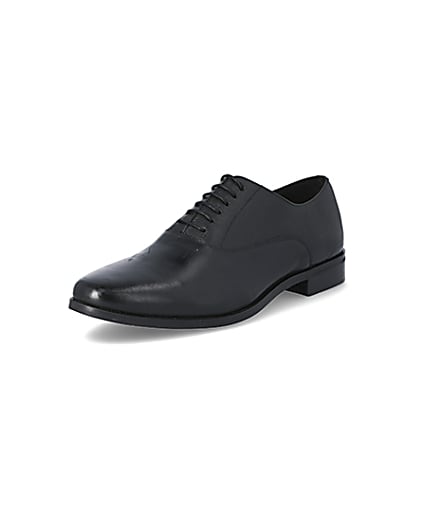 360 degree animation of product Black leather lace-up Oxford brogues frame-0
