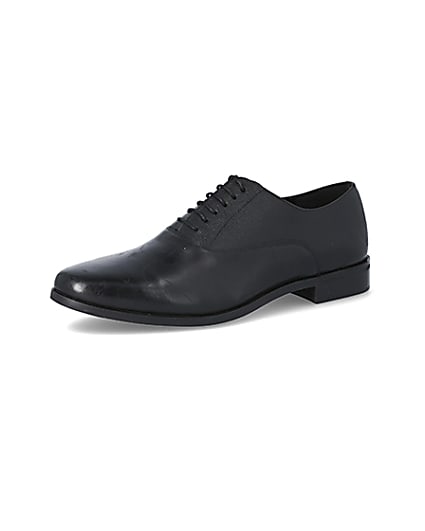360 degree animation of product Black leather lace-up Oxford brogues frame-1