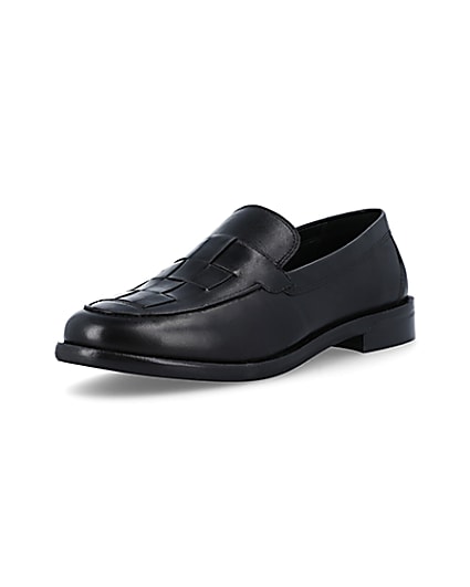 360 degree animation of product Black leather loafers frame-0