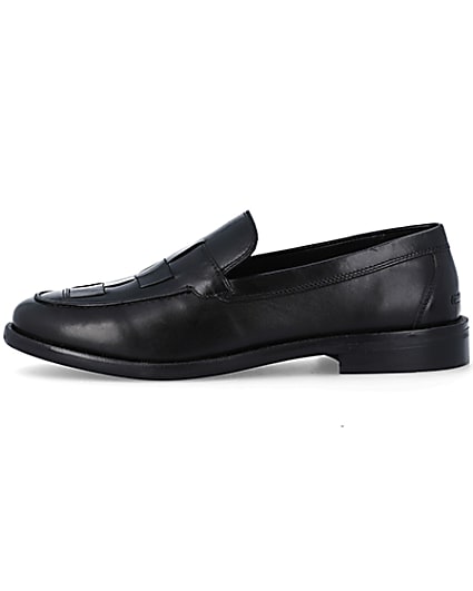 360 degree animation of product Black leather loafers frame-3