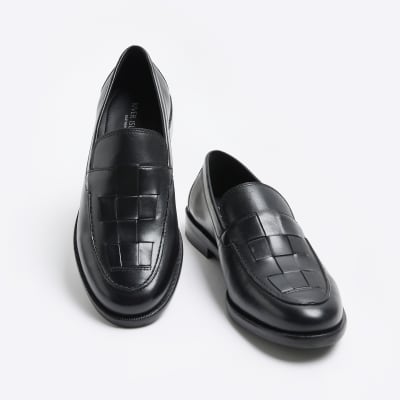 Black leather loafers River Island