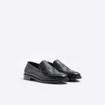 Black leather loafers River Island