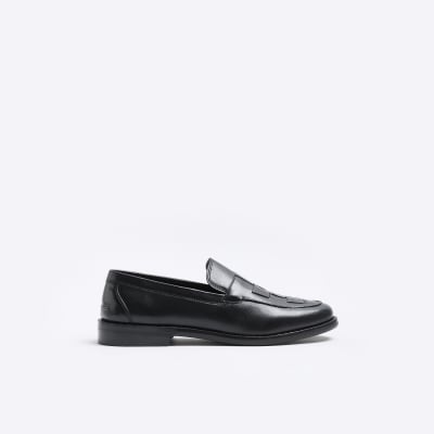 Black leather loafers River Island