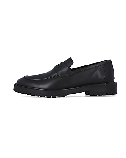 360 degree animation of product Black Leather Loafers frame-3