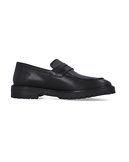 360 degree animation of product Black Leather Loafers frame-16
