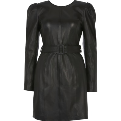 river island black leather dress