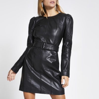 river island black leather dress