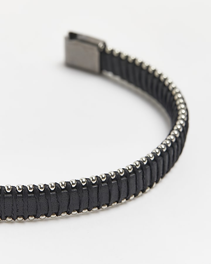 Black leather magnetic clasp bracelet