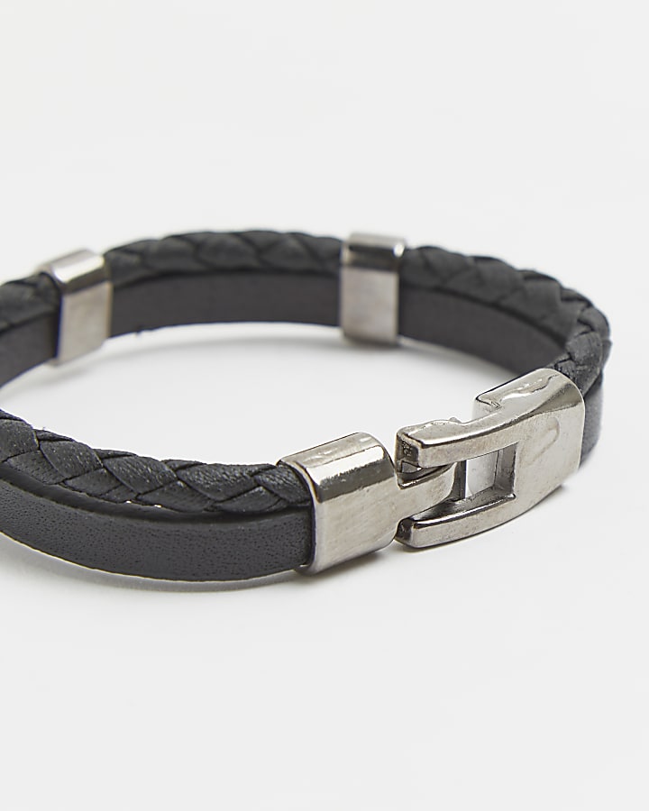 Black Leather Metal Detail Bracelet