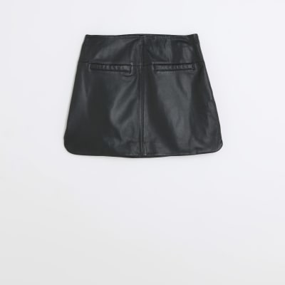 Black leather mini skirt | River Island