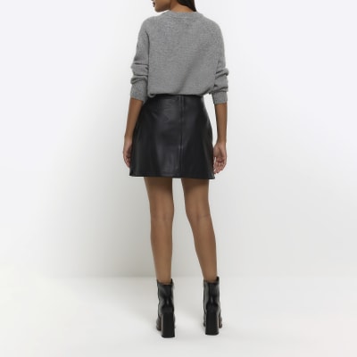 Short Black A-Line Leather Skirt, Whistles