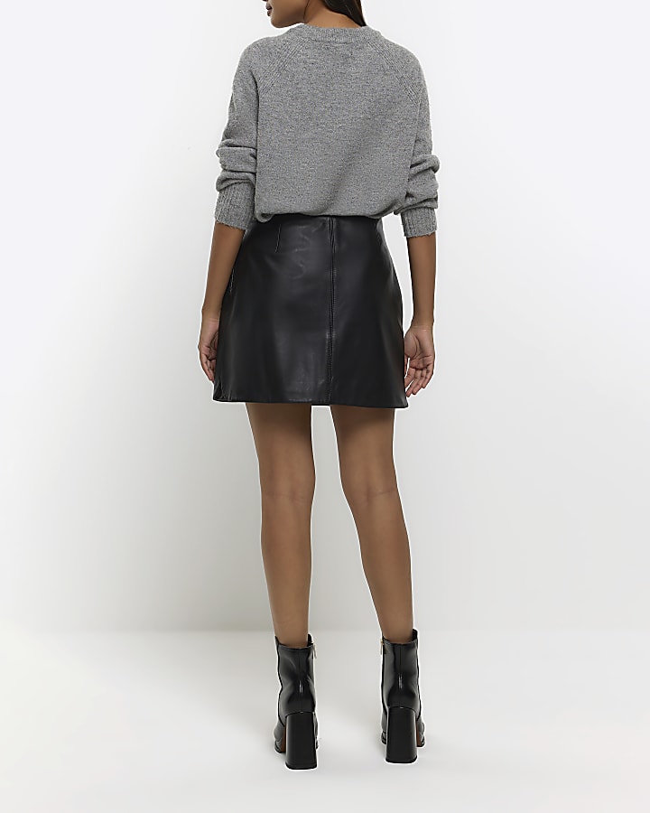 Black leather mini skirt | River Island