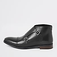 Black leather monk strap boot