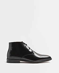 Black leather patent chukka boots