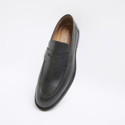 Black Leather Penny Loafers River Island
