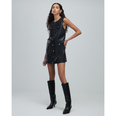 black pinafore mini dress Pinafore mini dress in wool - Black main image 0