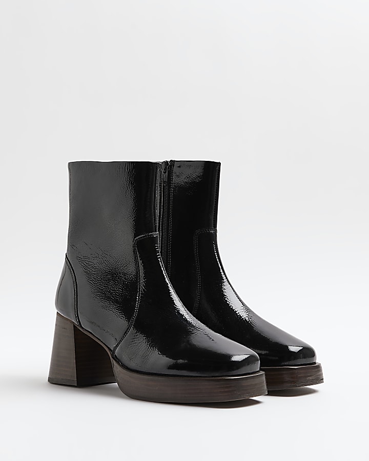 Black leather platform ankle boots