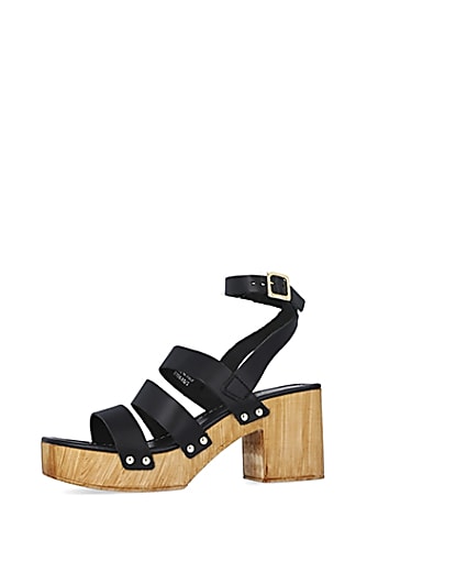 360 degree animation of product Black leather platform heeled sandals frame-2