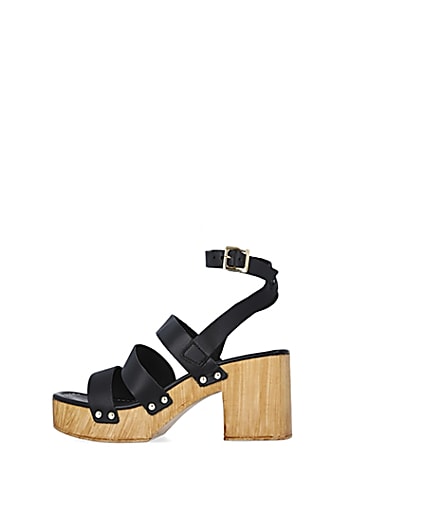 360 degree animation of product Black leather platform heeled sandals frame-4