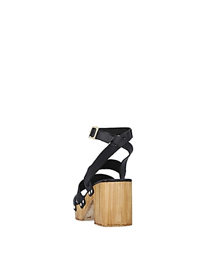 360 degree animation of product Black leather platform heeled sandals frame-8