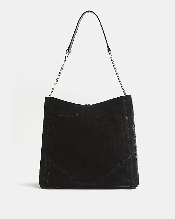 Black leather print slouch bag