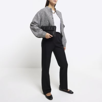 Black leather quilted cross body bag River Island