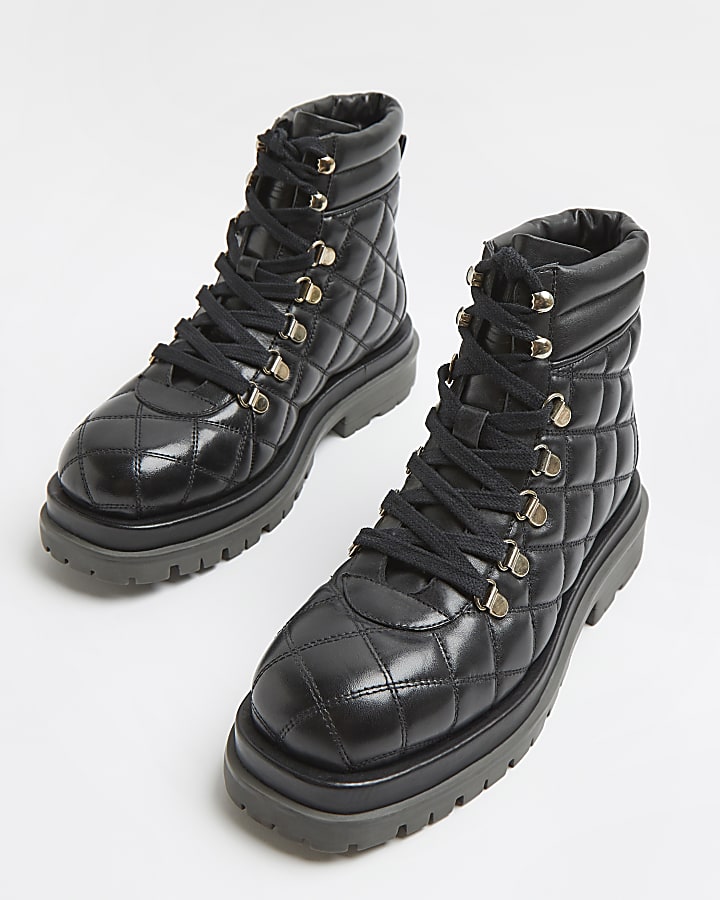 Black leather quilted hiking boots