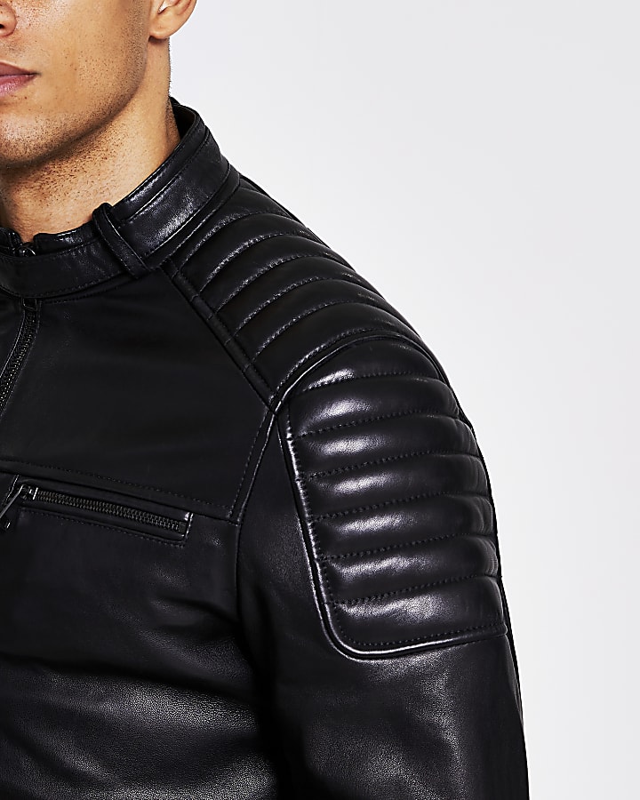 Black leather racer jacket