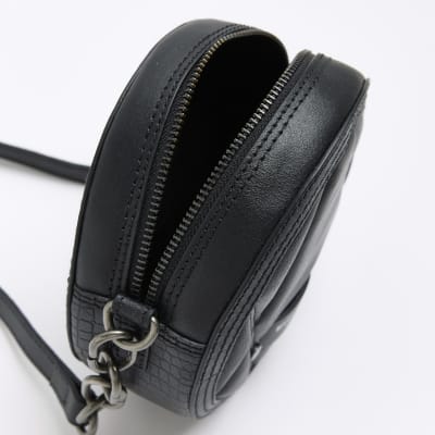 Black leather round cross body bag River Island