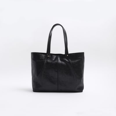 Black leather shopper bag River Island