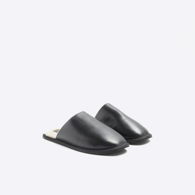 Black leather slippers | River Island