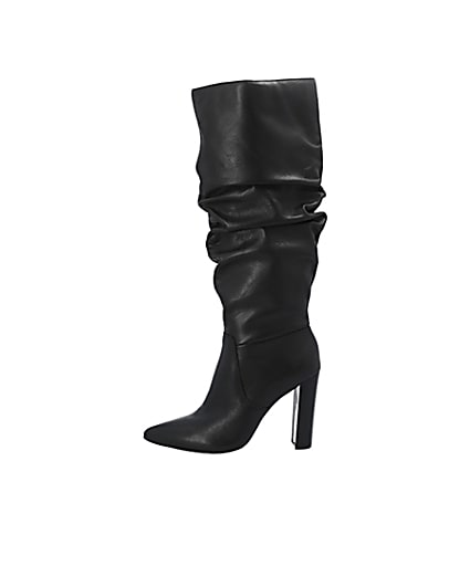 360 degree animation of product Black leather slouch heel boot frame-3